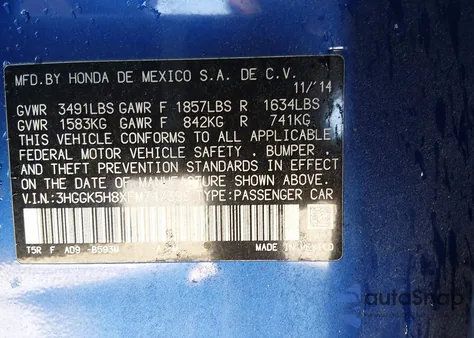 2015 Honda Fit Ex/Ex-L z USA, uszkodzony, nr VIN 3HGGK5H8XFM747399